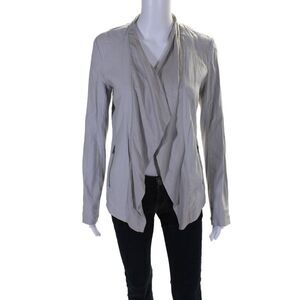 Pure DKNY Womens Linen Draped Two Pocket Zip Up Jacket Size Gray Size S